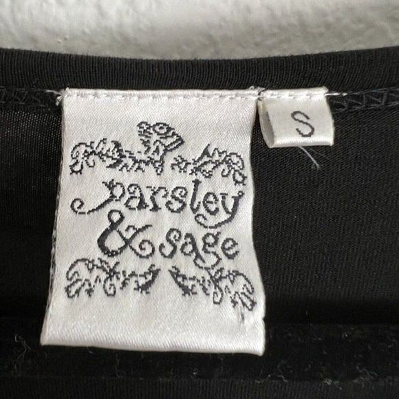 Parsley & Sage Women’s Boho Dip Tie Dye Accent Black Stretch Tunic Blouse Small - Picture 5 of 10